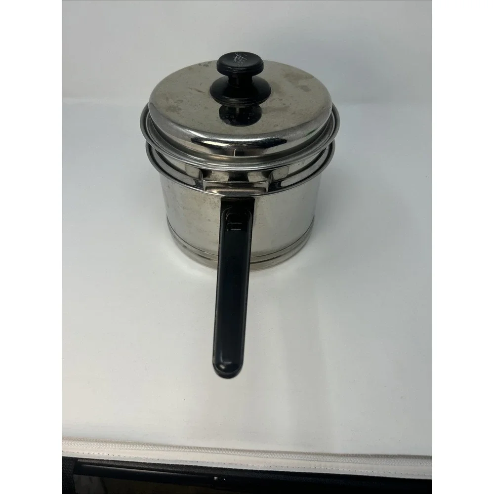 Vintage Lifetime 2.5 QT Saucepan Double Boiler and Lid Stainless Steel USA 3 PC